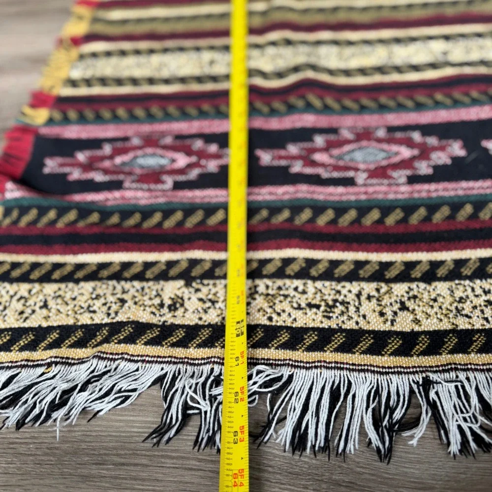 Vintage Southwestern Woven Throw Blanket Geometric Tribal Fringed 47x63